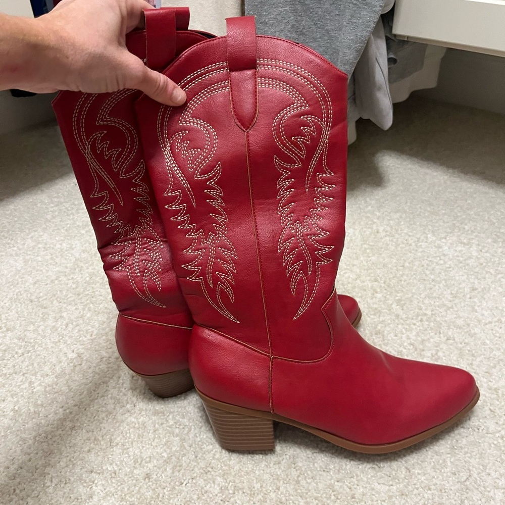 Elegant Red Heeled Boots